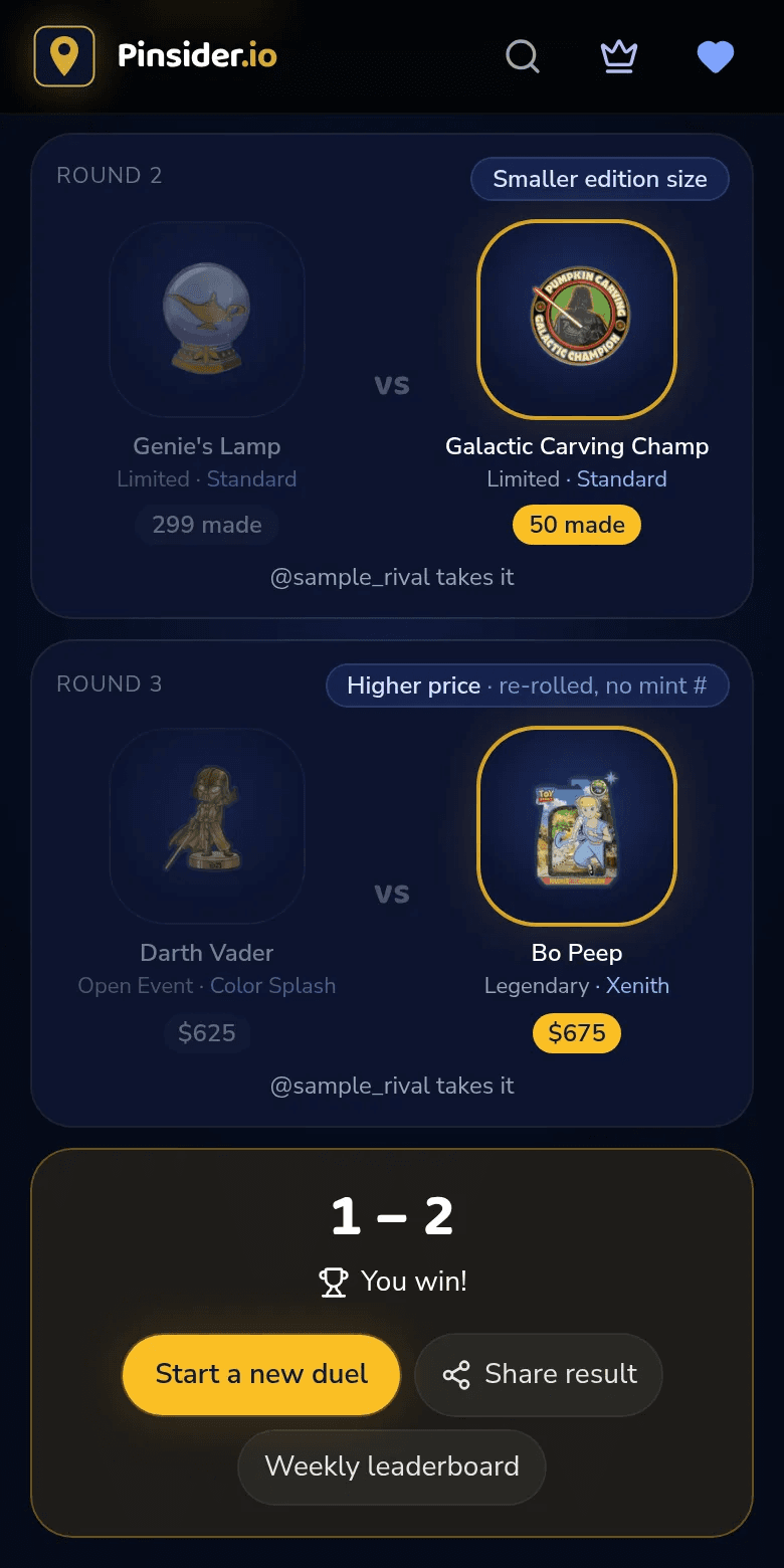 Pin Duel result