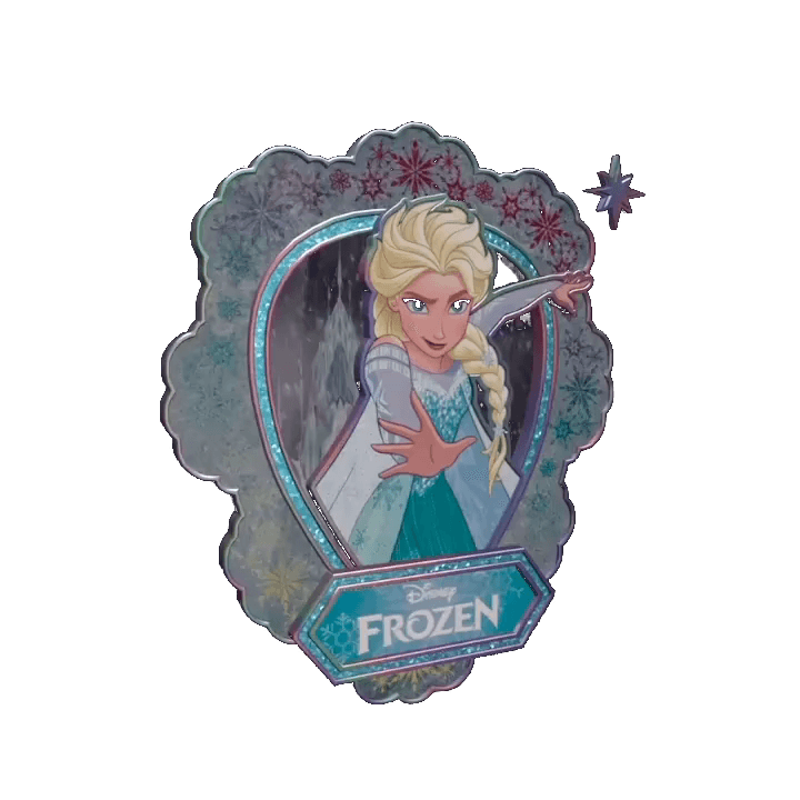 Club example digital pin: Elsa from Frozen in an ornate teal snowflake frame with Disney Frozen nameplate